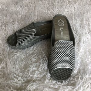 Jeffrey Campbell open toe wedge silver sandals